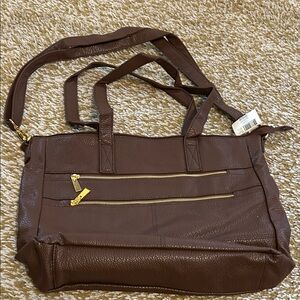 Jaclyn Smith Chocolate Brown Tote with Gold Zippers
